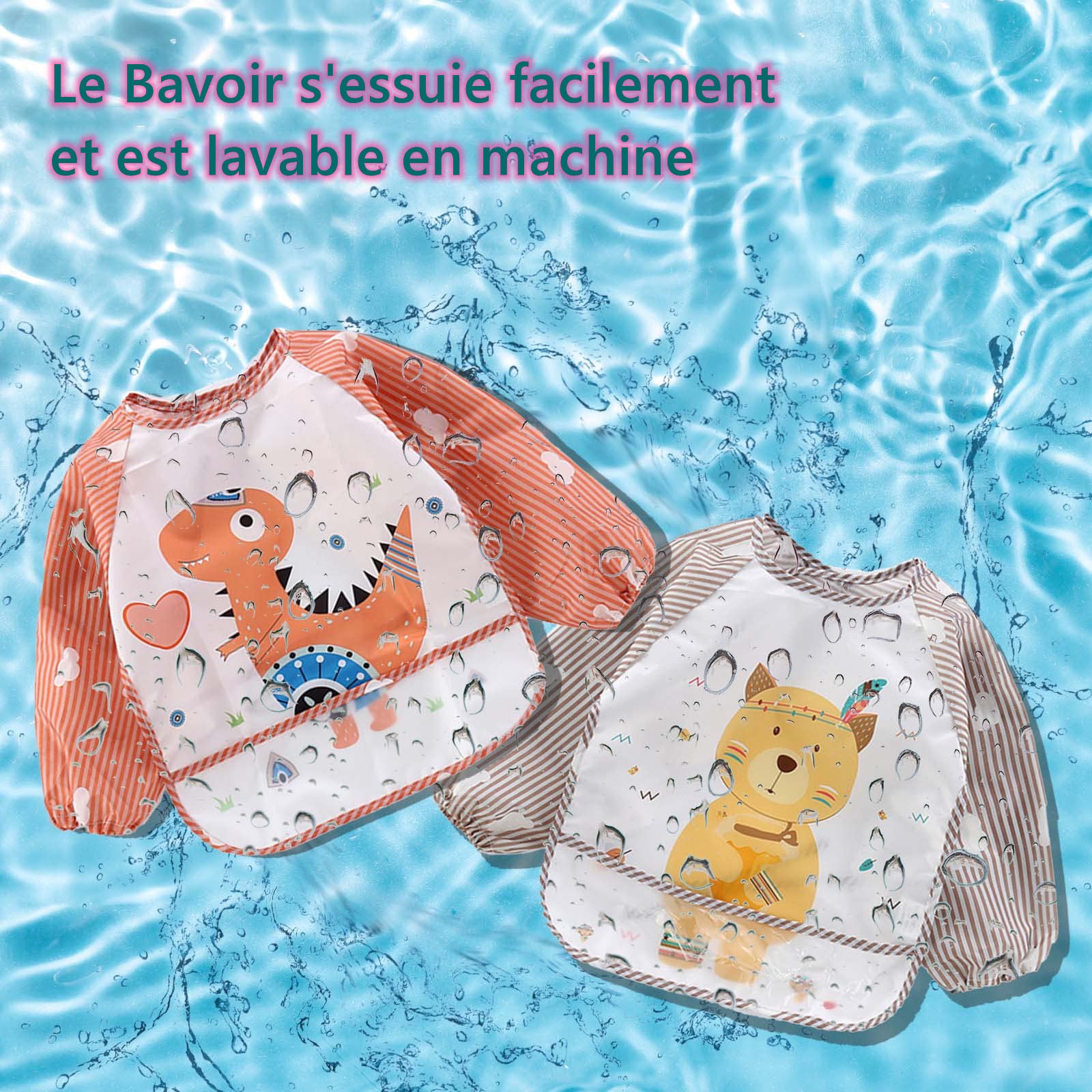 Lot de 3 Bavoir Etanche à Manchs Longue Tablier d'Alimentation de Jeu/de Peinture Bavoir Imperméable