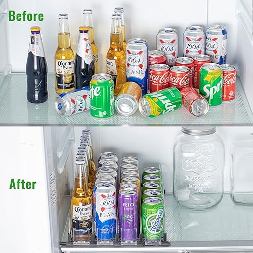 Miniatura 6 de Rula Organizador de bebidas para refrigerador, dispensador de latas de soda autoempujable para refrigerador, negro, 4 filas, 16.2 pulgadas de