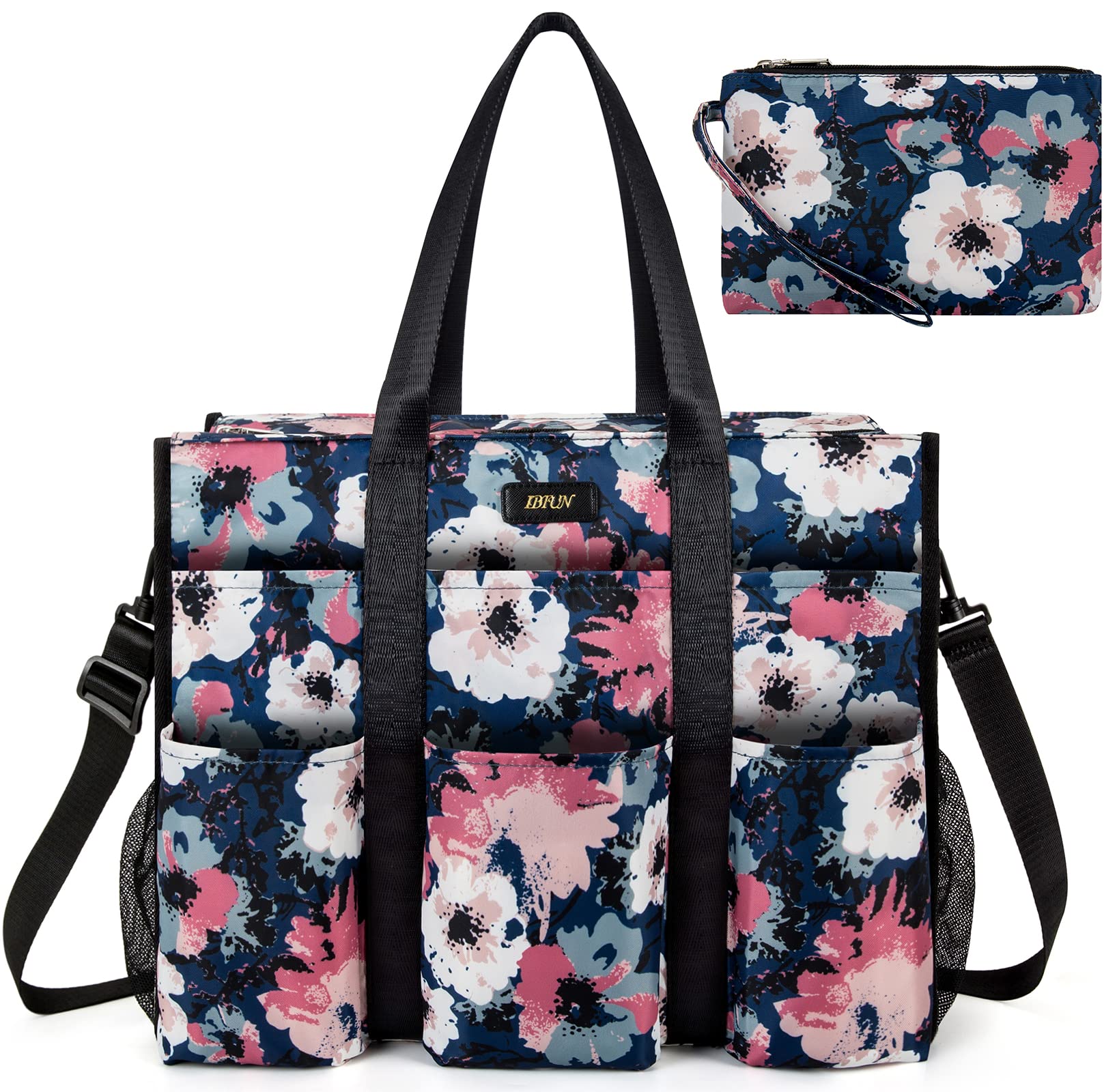 IBFUN Utility Tote Bag with 24 Pockets, Large Teacher Travel Tote for Women | Large Work Tote Bag 2pcs with Zipper for Travel Daily School Teacher Nurse, Large Lightweight Laptop Shoulder Bag Handbag