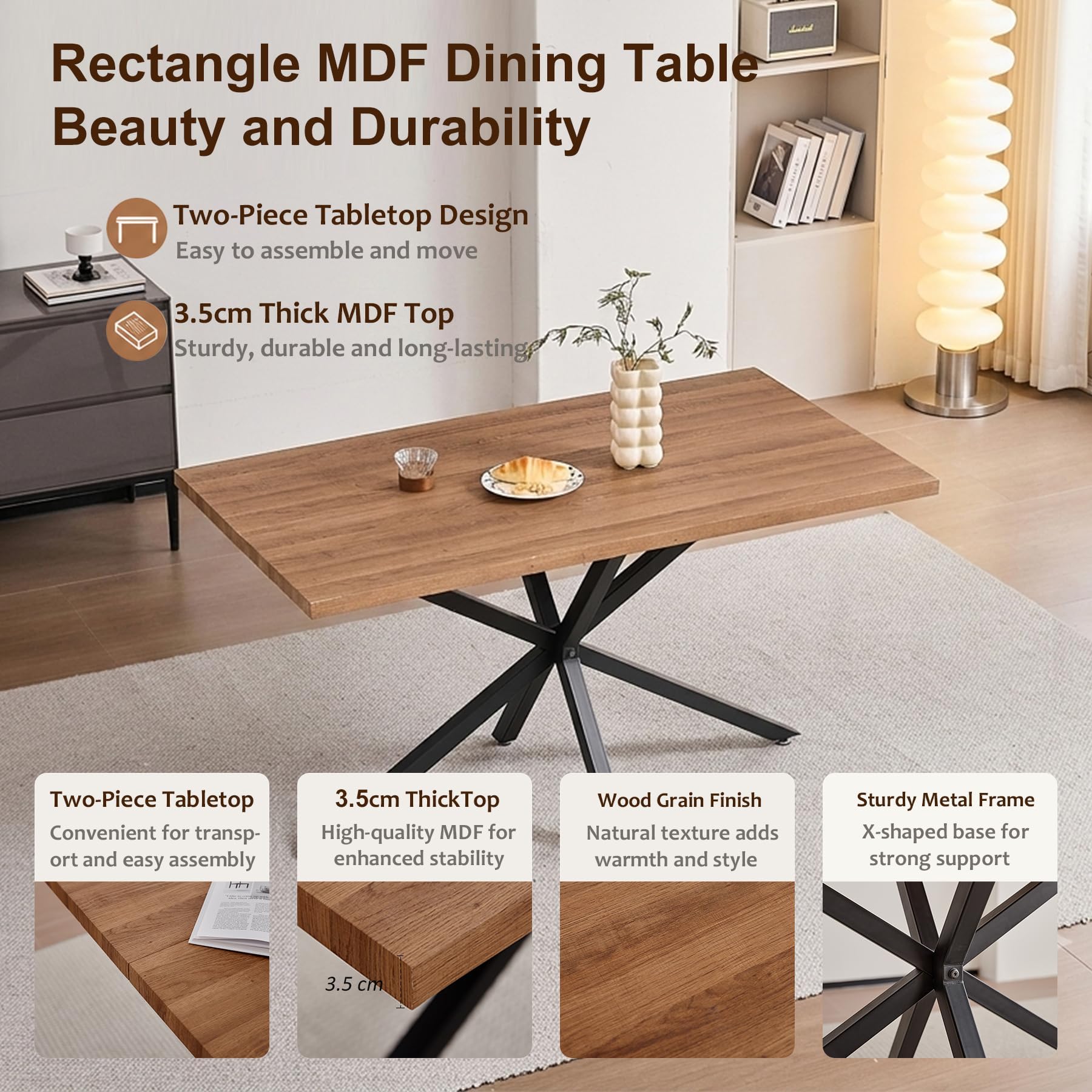 5 Set Tavolo e Sedie Sala da Pranzo 140cm, Scuro + Verde