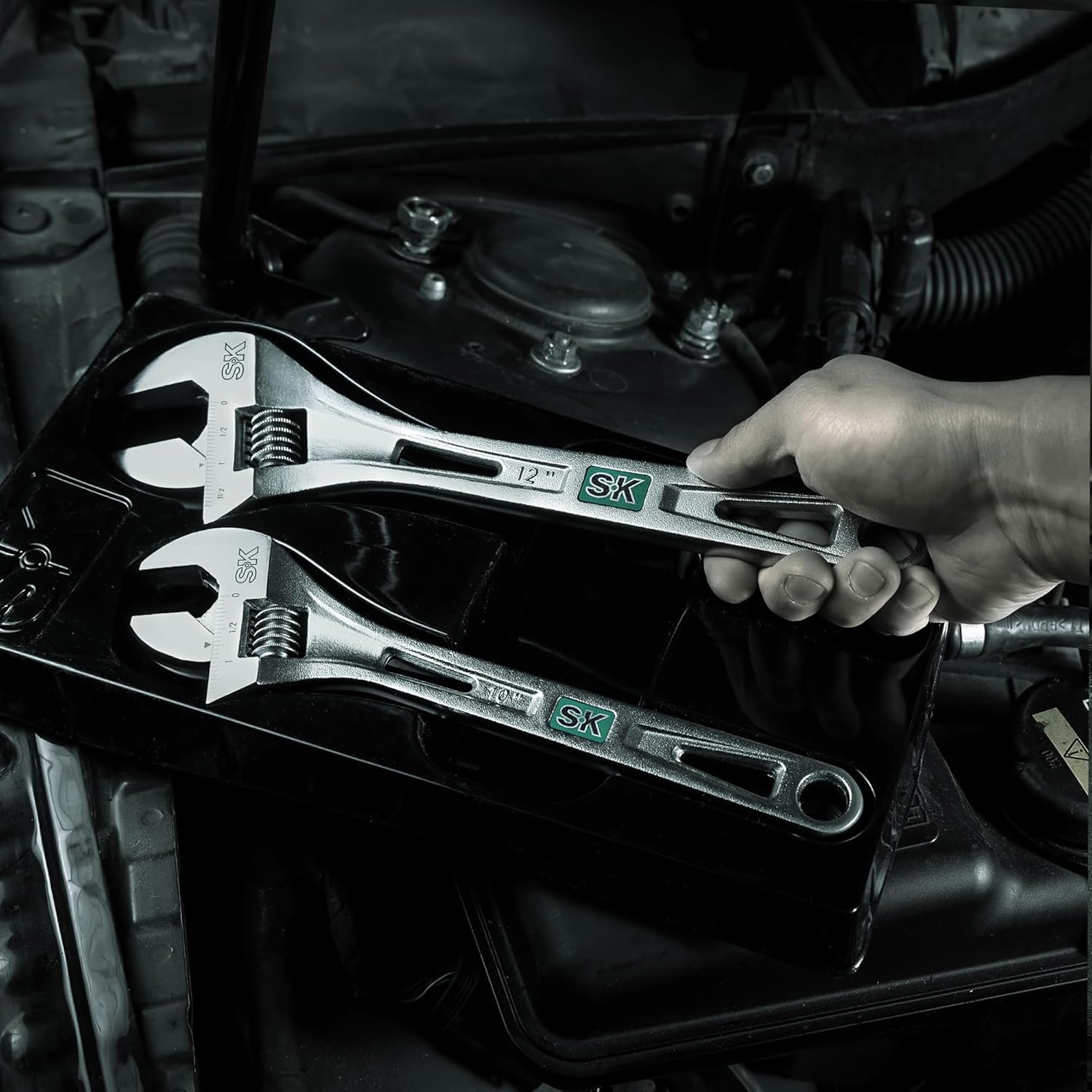 SK 2-Piece Adjustable Wrench Set, 10-Inch, 12-Inch, Cr-V Steel, SAE & Metric Scales