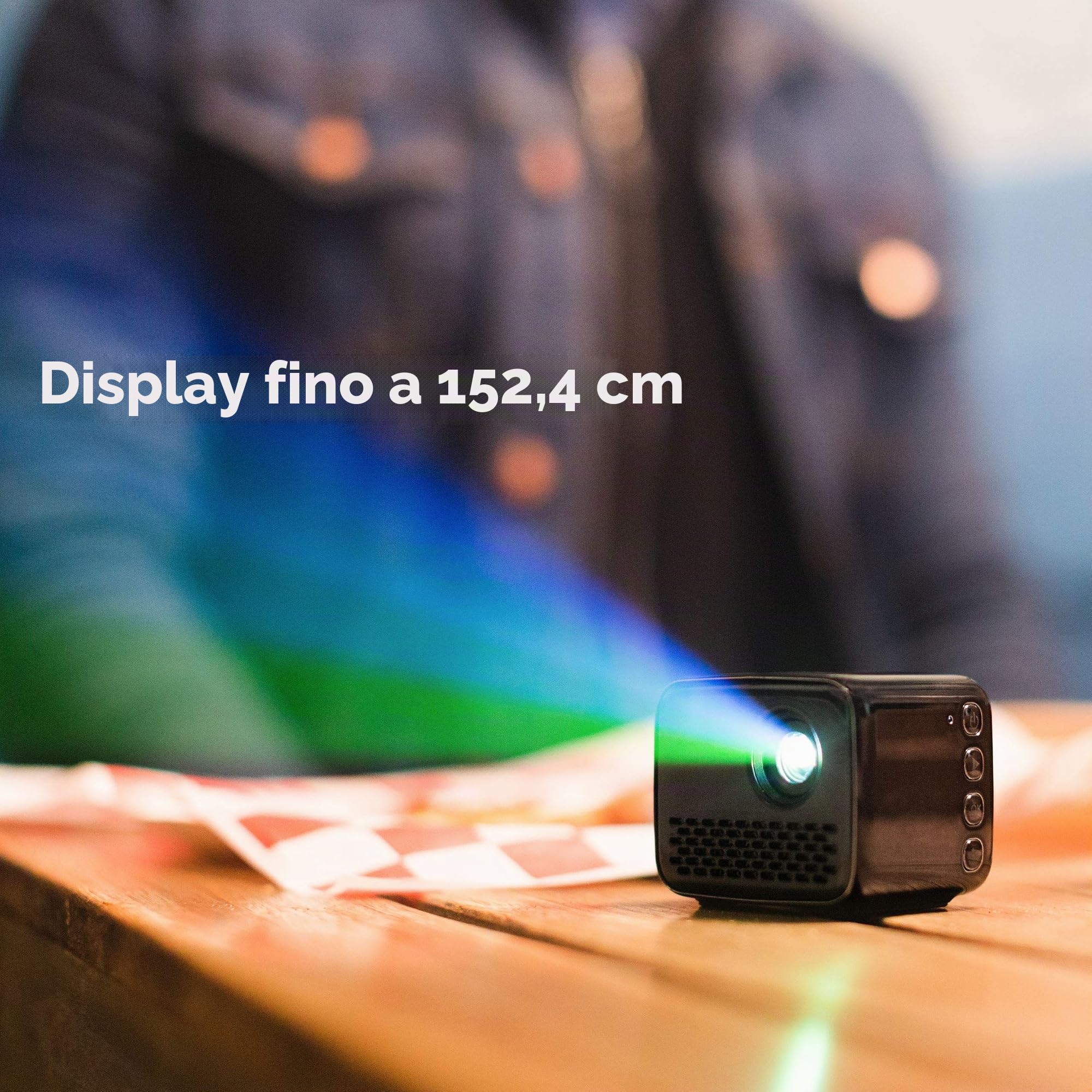 PHILIPS PicoPix Nano Proiettore mobile, Dimensioni ridotte, proiezione delle immagini fino a 60", 80 min con batteria, Mirroring del monitor, Altoparlante e batteria incorporati, nero