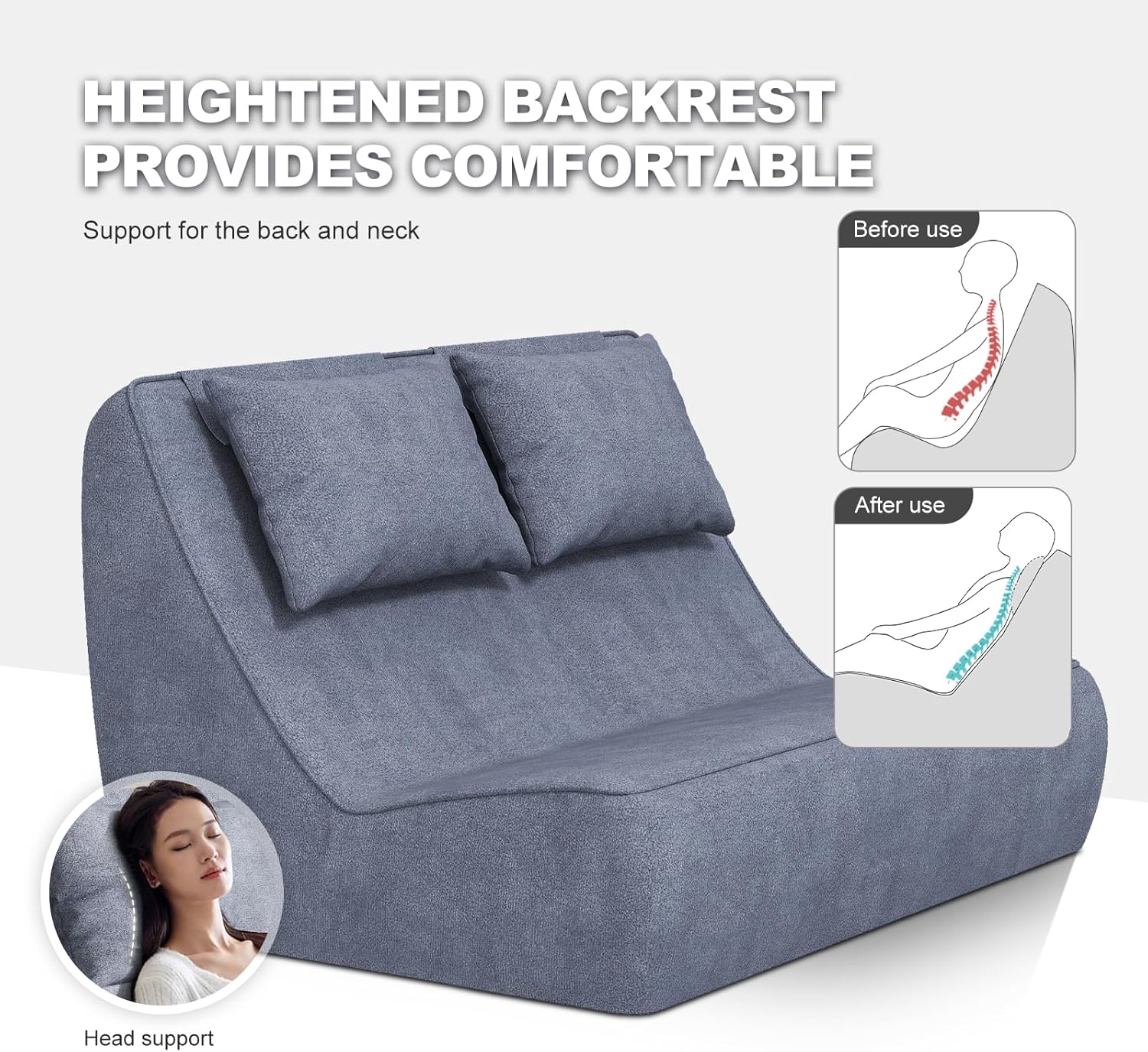 Giant Bean Bag Chair for Adults - Indoor Chaise Lounge with Pillows & Ottomans, All-in-One Sponge Design, Upholstered Loveseat Floor Sofa Chair for Reading, Gaming, Napping, and Movies (SlateGray)