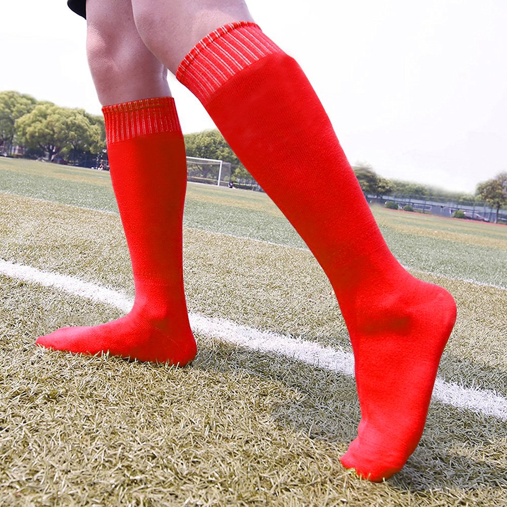 Fußballsocken, unisex, lange Röhre, solide, Team-Sport, Fußball, Baseball, athletische Überwaden-Socken, 2, 6, 12 Paar Gr. Einheitsgröße, 6 Paare/rot