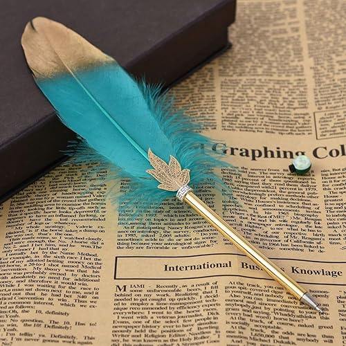 Bolígrafo de pluma vintage con plumas refinadas para escribir firma o regalo, boda nupcial (color cian) Bolígrafo de pluma vintage con plumas refinadas para escribir firma o regalo, boda nupcial (color cian)