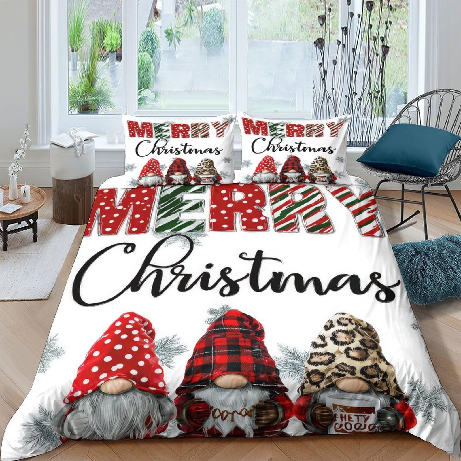 Ctjqhvkz Style-6 3D Printed Christmas Gnome Fitted Sheet Microfiber Red Plaid Leopard Bed Cover Non Slip Machine Washable Bedroom Decor Single（135X200cm）