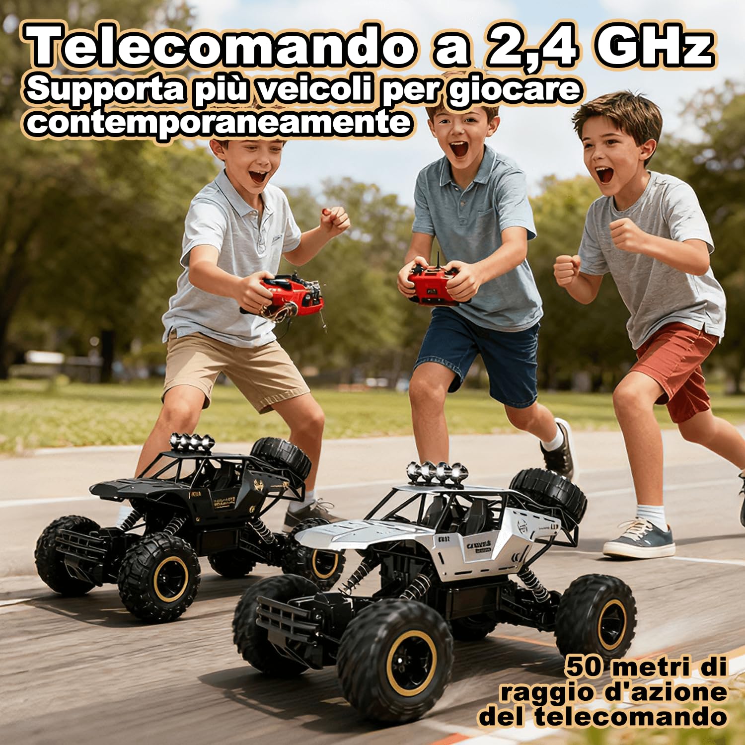 Jiakora 1:12 Grande Macchina Telecomandata per Bambini, 2,4 GHz RC Auto Monster Truck, 4WD Camion Auto Telecomandato con luce LED, 2 batterie, RC Cars Natale Compleanno Regalo per ragazzi dai 3 anni