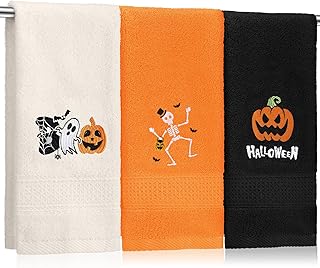 3 Pcs Halloween Hand Towels for Bathroom Embroidered Pumpkin Ghost Skull...