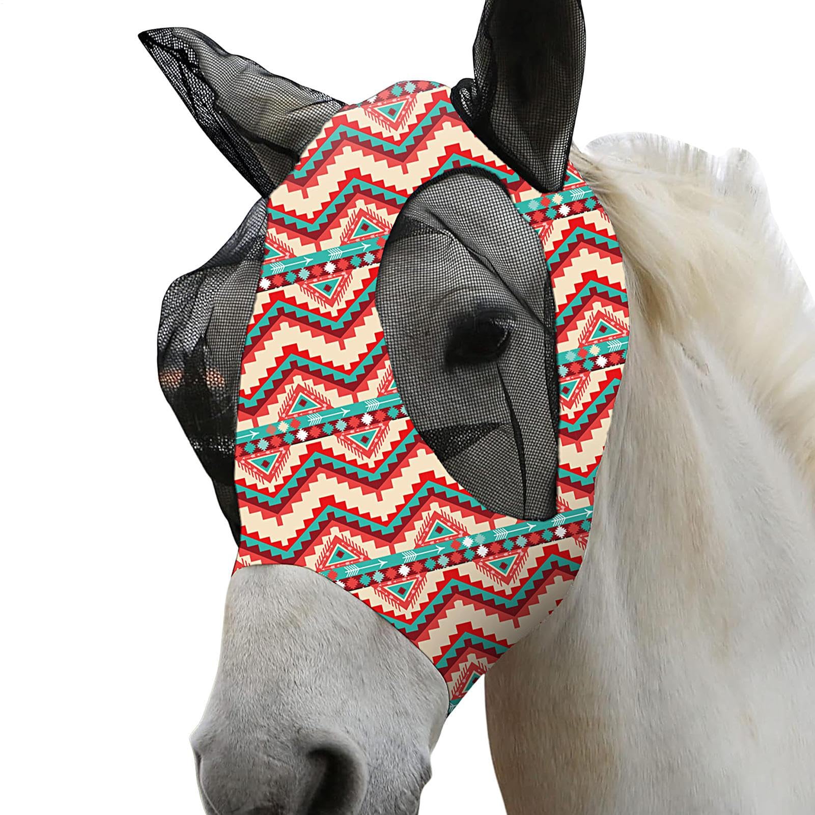 Máscara antimoscas para Caballo, máscara Protectora para Moscas, con protección para los oídos, Cubierta de Nariz COB, protección UV Transpirable para el Uso de competición de equitación