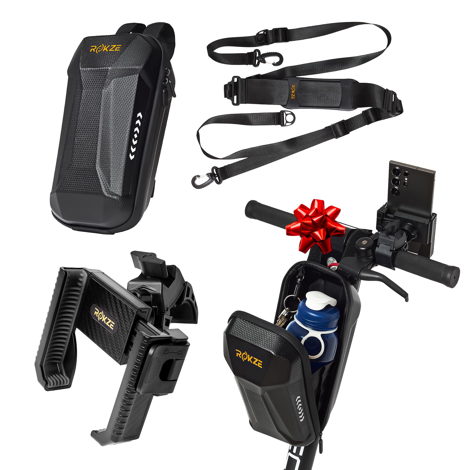 Electric Scooter Accessories - Storage Bag 3L Waterproof EVA Hard Shell, Scooter Phone Holder & 90