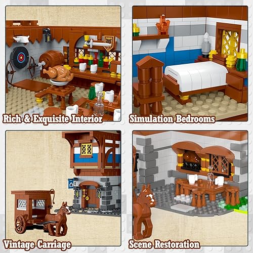 Miniatura 4 de JMBricklayer Medieval 30108 - Juego de construcción de casas para adultos, juguetes de construcción de castillos medievales de taberna creativa,