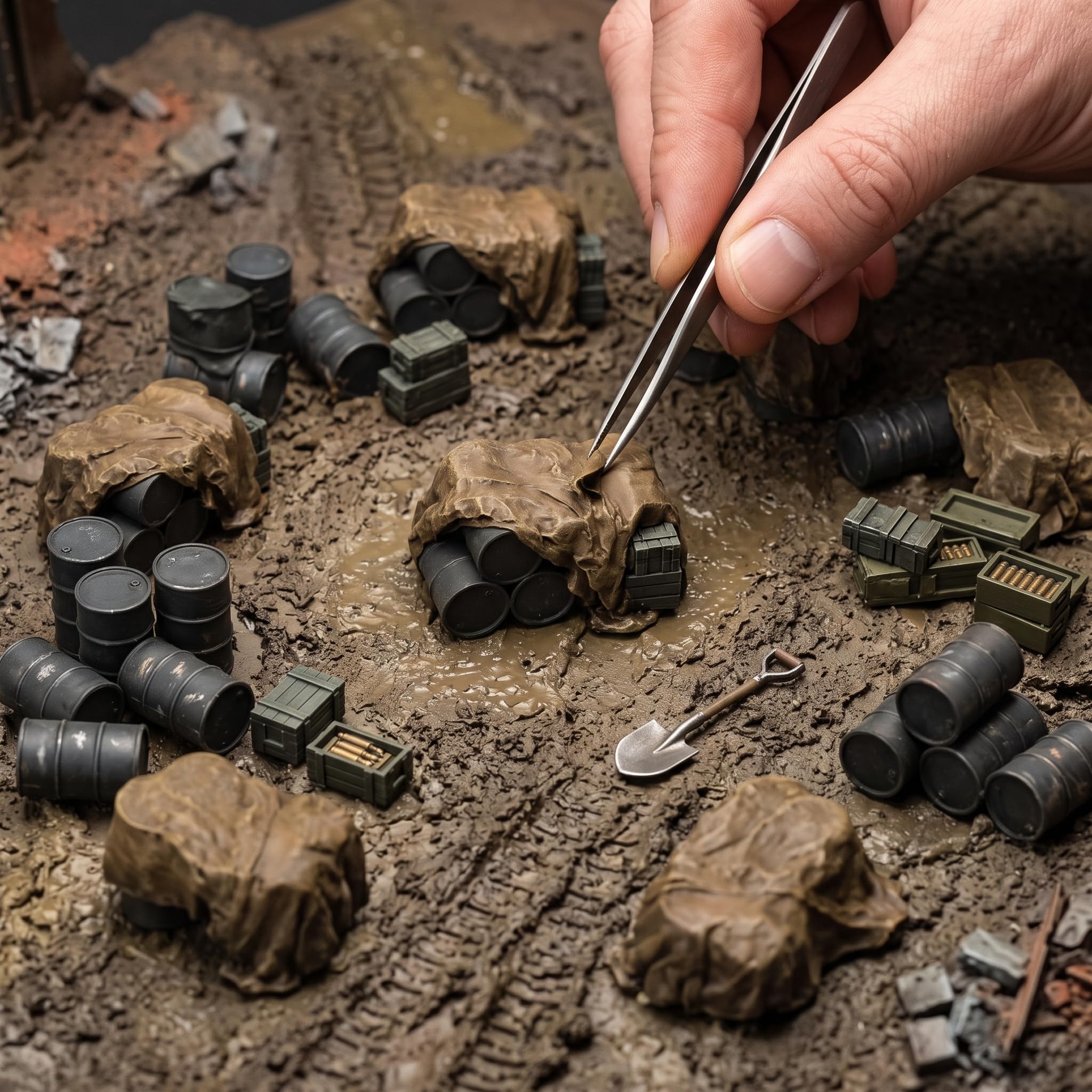 Accessori diorama 1:72 per modellismo militare, modelli statici pre-dipinti, Pacchetto di 16 pezzi, smontati, levigati e pre-colorati