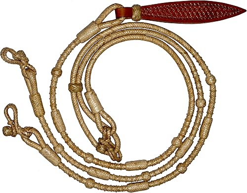 Horse Western Tack - Cuerda de nailon trenzada de 8.5 pies con nudos marrones, piel cruda, trenzada a mano, cuerda de rancho Romal Romel, 52 pies