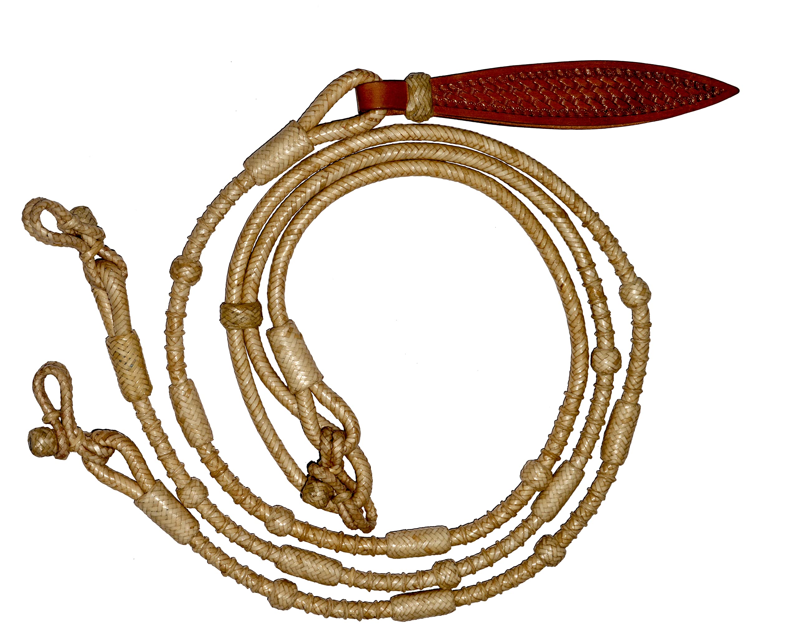 Natural Rope with Knots Raw Hide Leather Horse Tack Hand-Braided Romal Romel Reins Hand Made Plain 8.5 Ft Rein, appx 56' Romel Ranch Rope