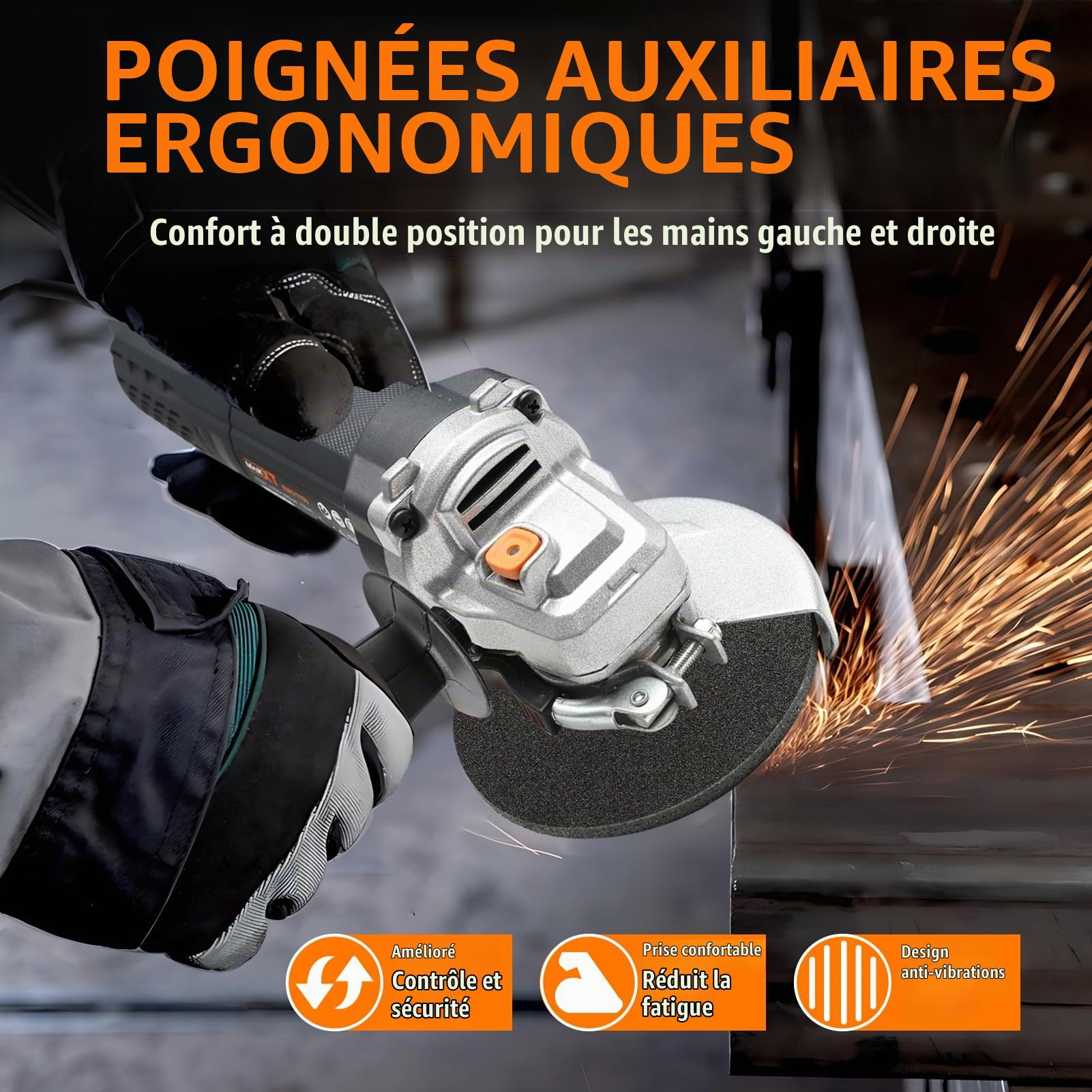 MAXXT Meuleuse d'angle 125 mm,1700W,12 000 tr/min pour une coupe, avec démarrage progressif et protection contre les surcharges,un meulage et un polissage de précision