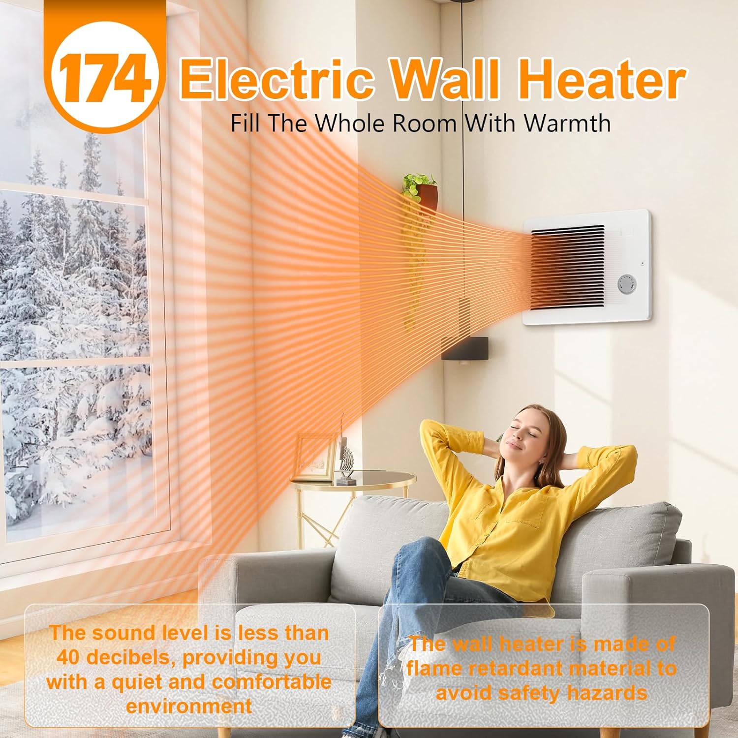 White Grille Wall Heater with Built-In Adjustable Thermostat and Silent Motor(750/1500W,120/240V AC) for Kitchens,Electric space heaters for rapid room temperature heating,Living Rooms Front Rooms