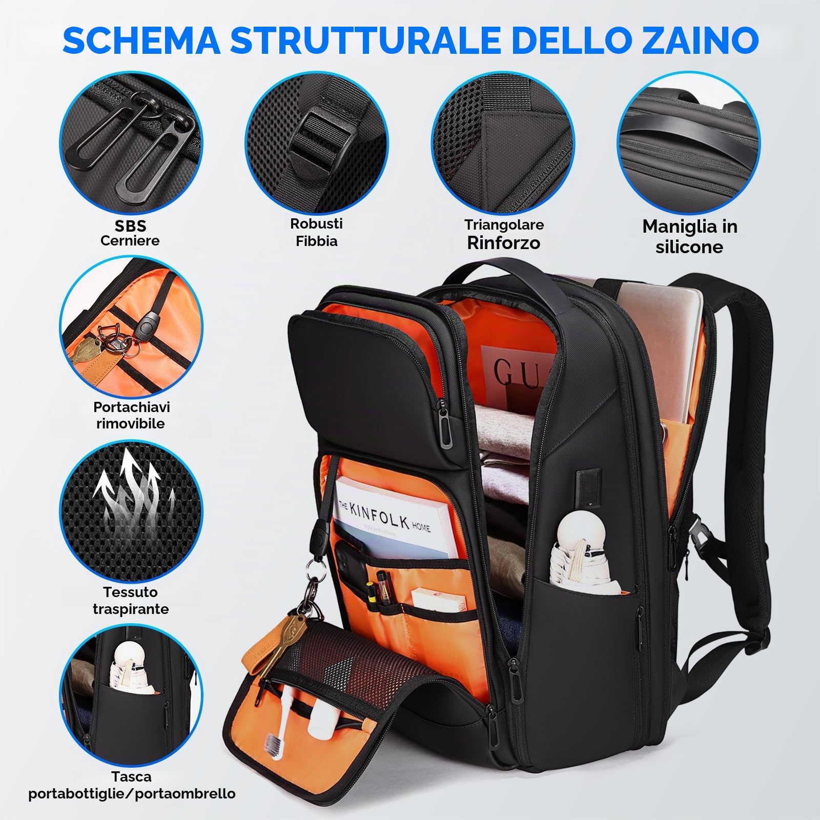 FENRUIEN Zaino espandibile per computer portatile zaino business zaino uomo borsa portatile 17 pollici per uomo e donna ragazza adolescente con scomparto per computer portatile porta di ricarica USB