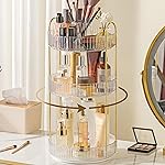 Aveniee 360 Rotating Makeup Organizer for Vanity, Perfume Skincare Bathroom Countertop Organizers, 3 Tier Spinning Skincare Storage with Brush Holder for Lipstick Cosmetic Lotion,White