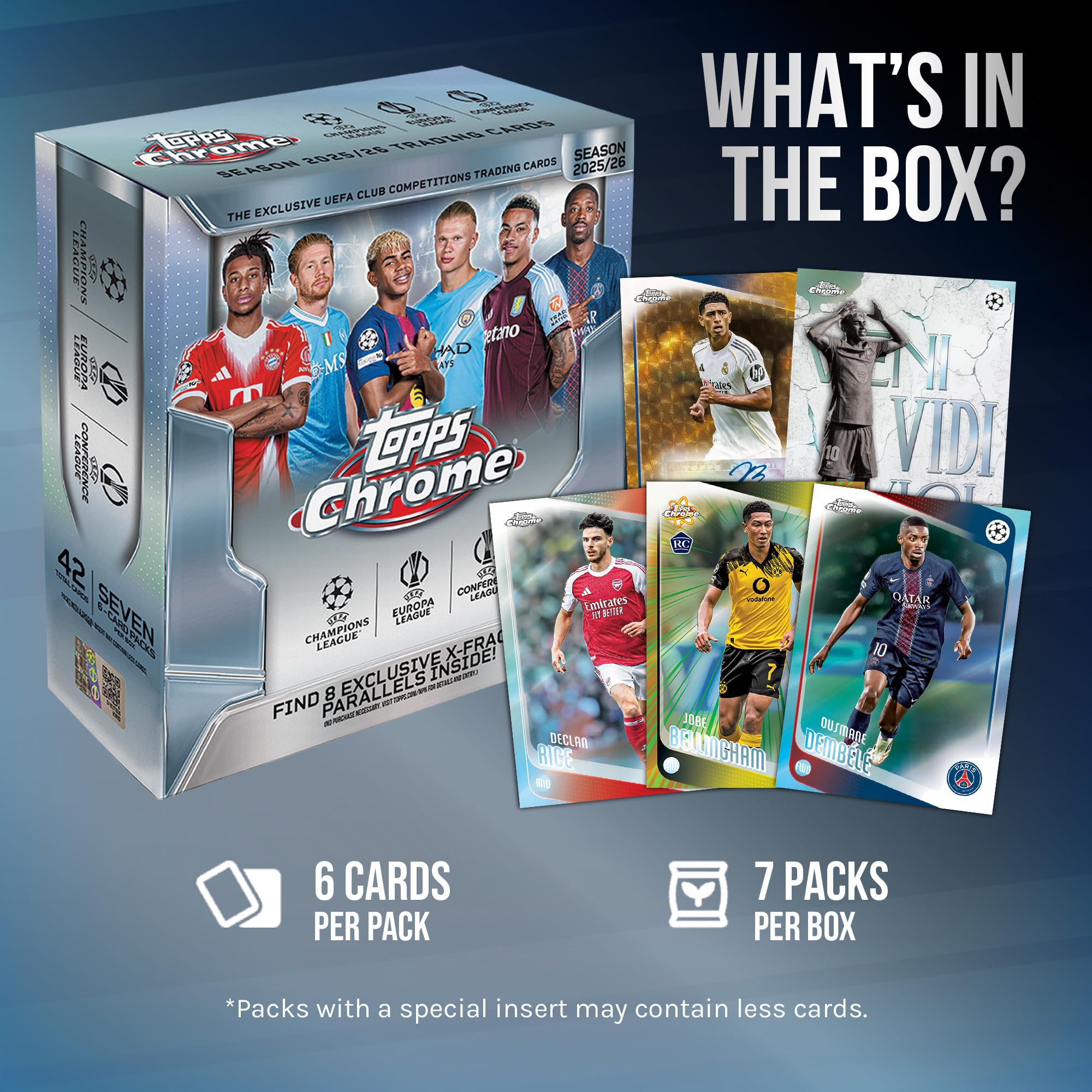 2025-26 Topps Chrome UEFA Club, competiciones de fútbol, sellado de fábrica, caja mega