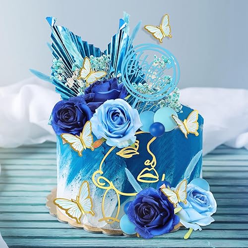 Miniatura 18 de MTLEE 51 piezas de decoración bohemia rosa para tartas de oro rosa, decoración de flores de pastel de feliz cumpleaños, decoración de pastel