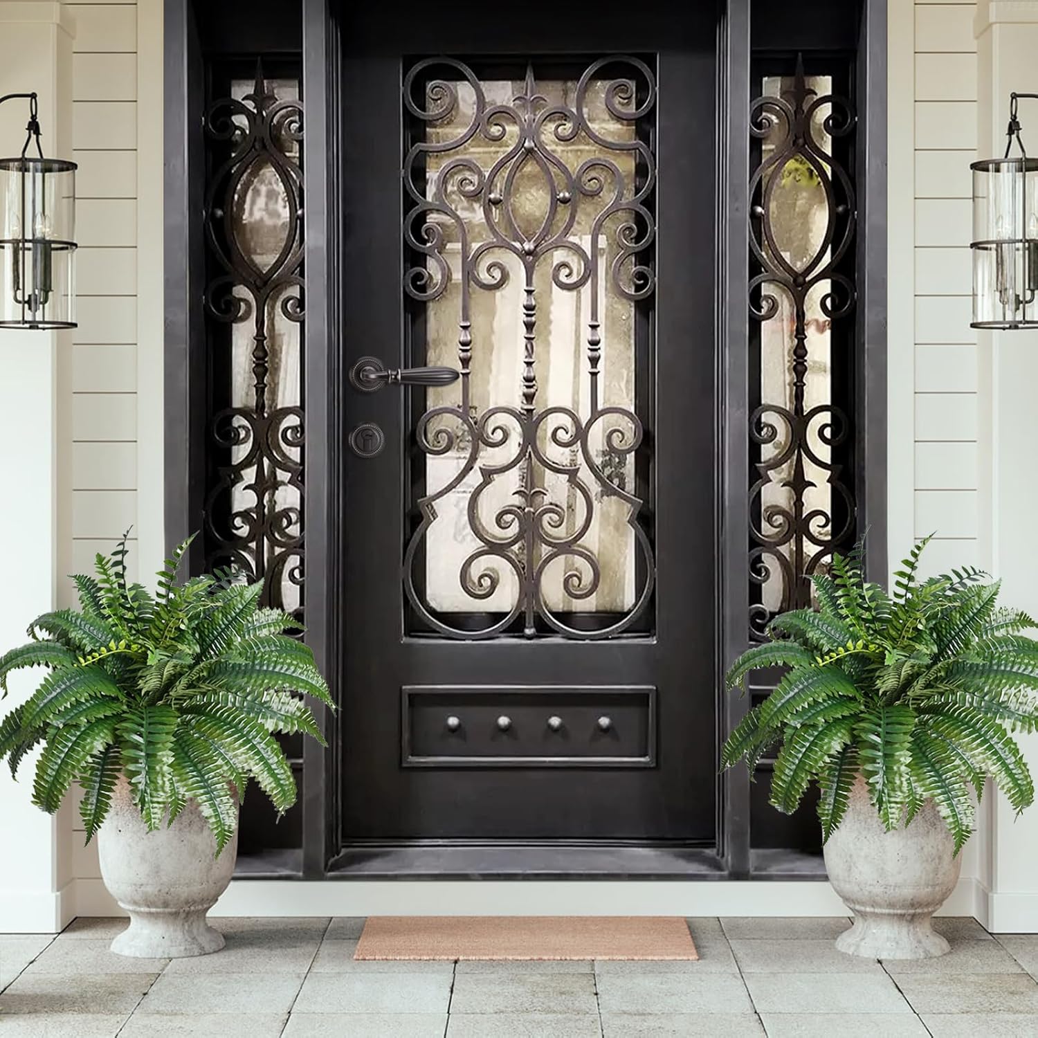 2 Pack Fake Artificial Ferns with Spike for Outdoors Look Real, 38 Branches Large Faux Boston Planter Realistic UV Resistant Hanging Artificial Fake Plants for Porch Patio