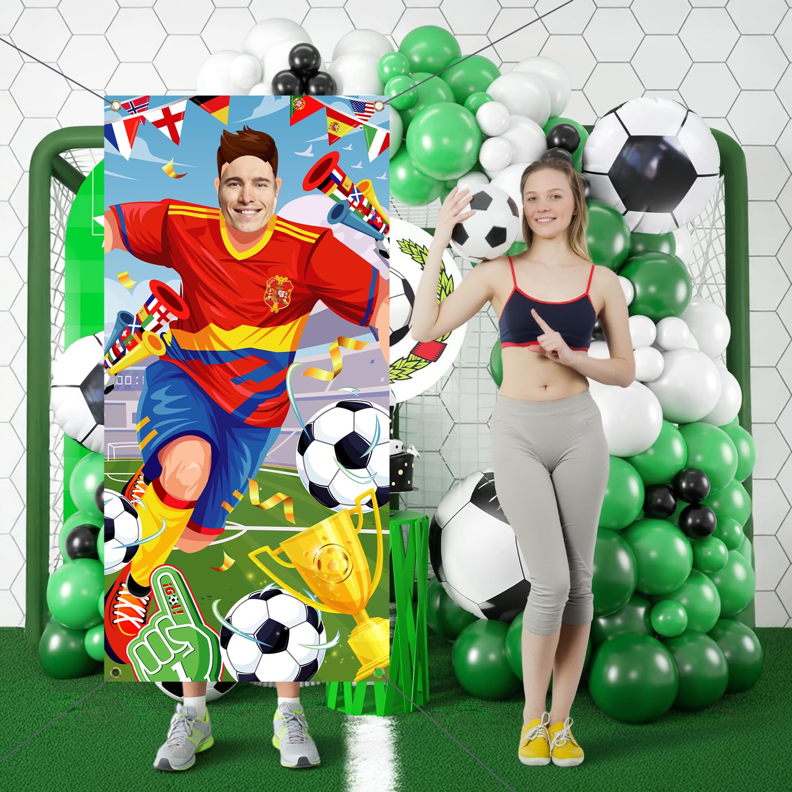 DPKOW España 2026 Mundial Pancarta Photocall Accesorios, Divertido Futbolista Cara Juego para Fútbol Copa del Mundo España Selección Animación Decoración Mundial 2026 Espana Aficionados, 185 * 90 cm — view 6