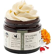 Hearth and Homestead: Handmade Whipped Tallow Balm (Unscented/Herb-Infused) - Organic Body Butter with Infused Olive Oil, for Eczema, Rosacea, Baby - 1.3 oz