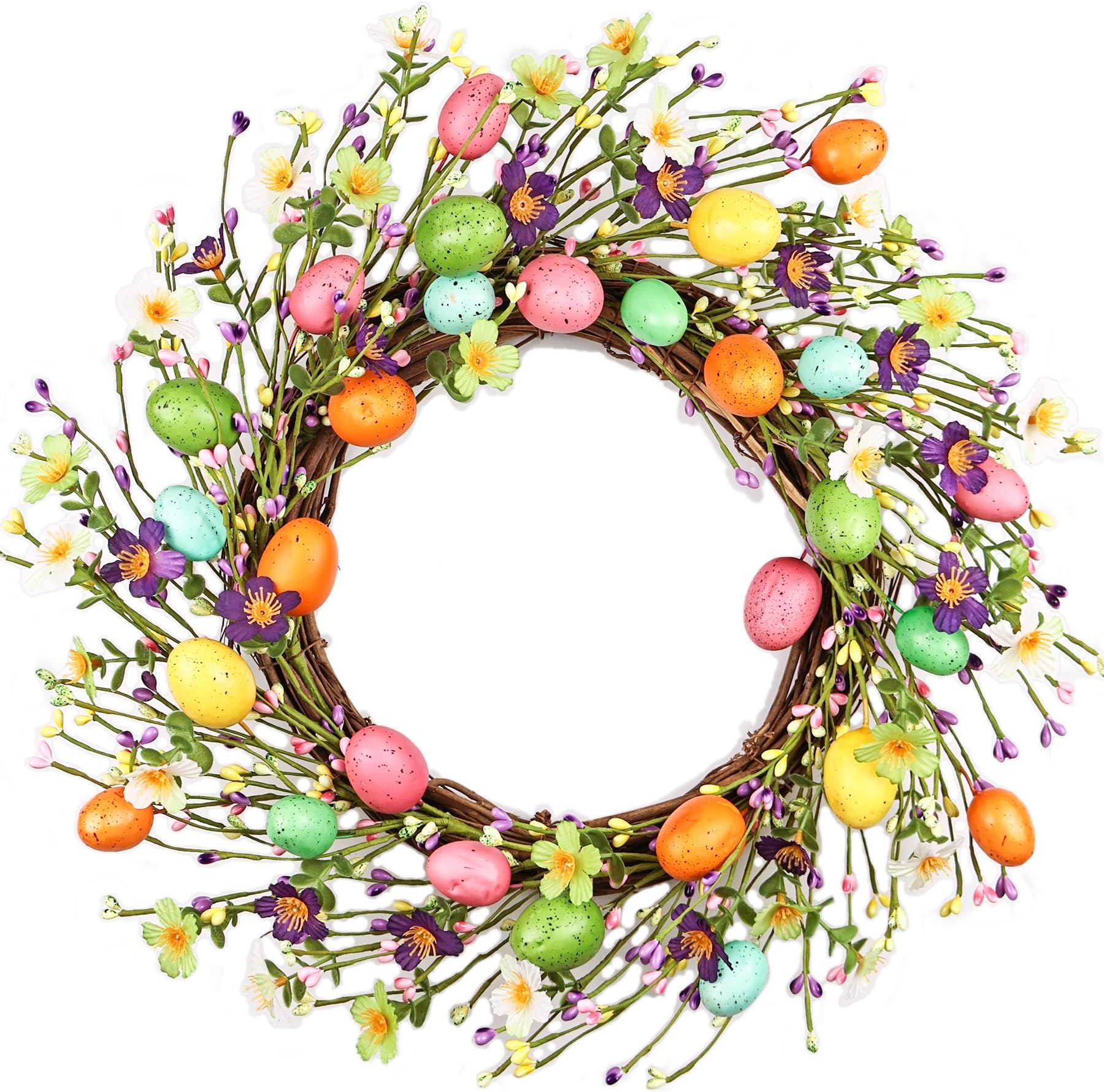 Amazon.com: Egolot 20 Inch Spring Easter Eggs Wreath with Lamb Ears ...