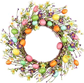20 Inch Easter Wreaths for Front Door with Colorful Eggs, Artificial Eggs Door Wreath, Easter Decorations fo Home Wall Window Indoor Outdoor Spring Holiday Decor