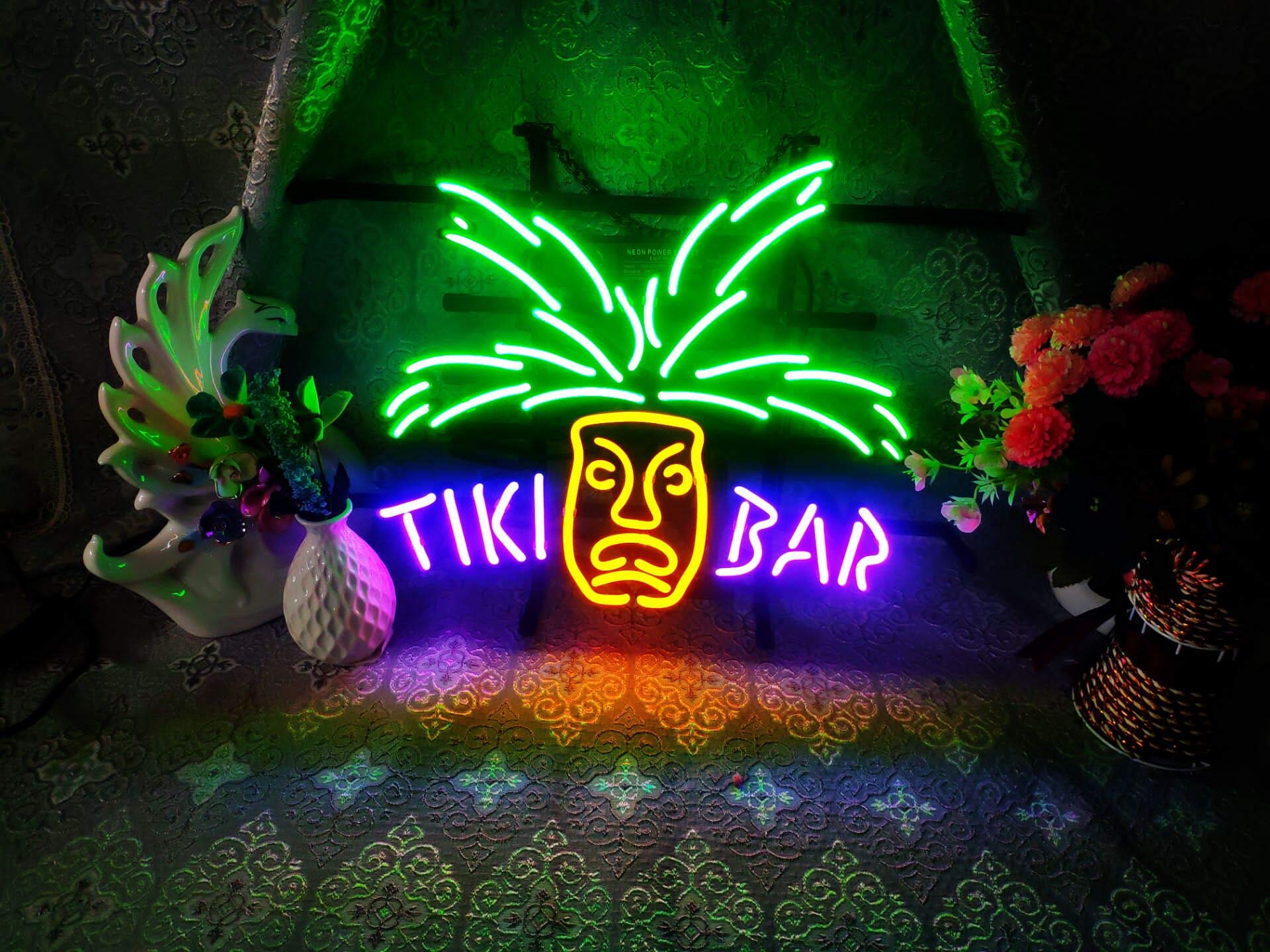 Tiki Bar Frame Neon Sign 17''X13'' Real Glass Neon Sign Light for