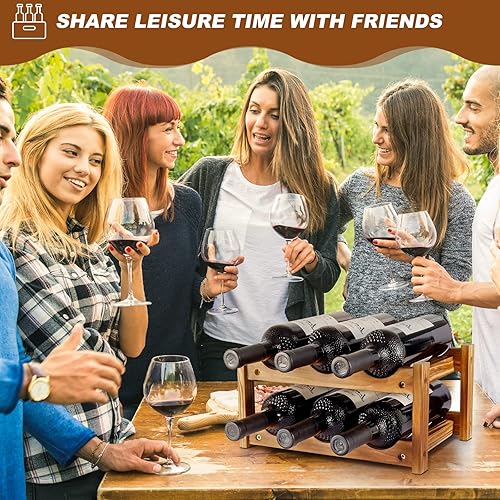 Miniatura 4 de Forc Wine Rack 6 Bottle 2-Tier Wood Wine Storage Easy-Assembly Space-Saving for Wine Lovers,Kitchen Wine Organizer for Countertop,Table Top,Pantry,