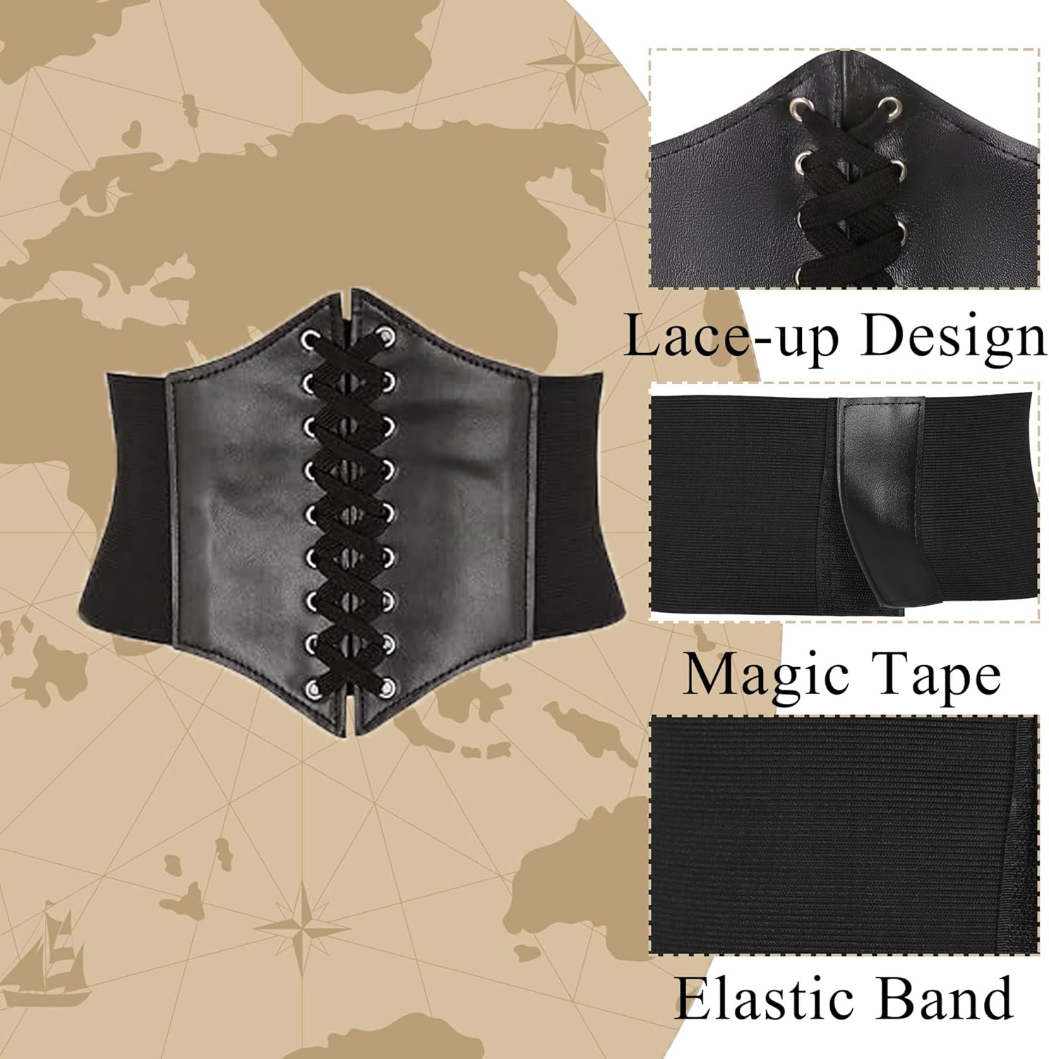 Cosrea Pirate Costume Adult Women Renaissance Shirt Bandana Corset Waist Belt Eye Patch Halloween Pirate Queen Outfit - Image 3