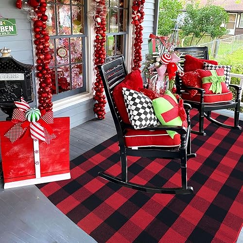 Miniatura 19 de CAINANEL Buffalo - Alfombra de algodón a cuadros de 5 x 7 pies, tejida a mano para interiores y exteriores, alfombra de área para puerta de Tela