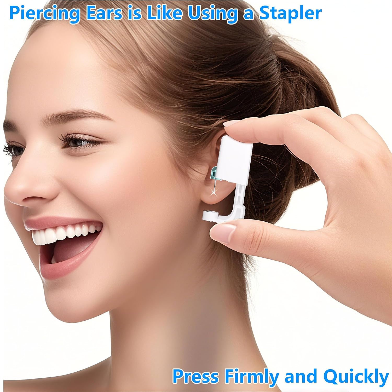 2 psc Ear Piercing Kit, Disposable ear piercing gun tool, pre-installed with gold 3mm pea earrings, at Home Self Piercing Kit (Little golden ball)