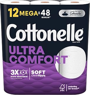 Cottonelle Ultra Comfort Toilet Paper, Strong Toilet Tissue, 12 Mega Rolls (12 Mega Rolls = 48 Regular Rolls), 268 Sheets per Roll