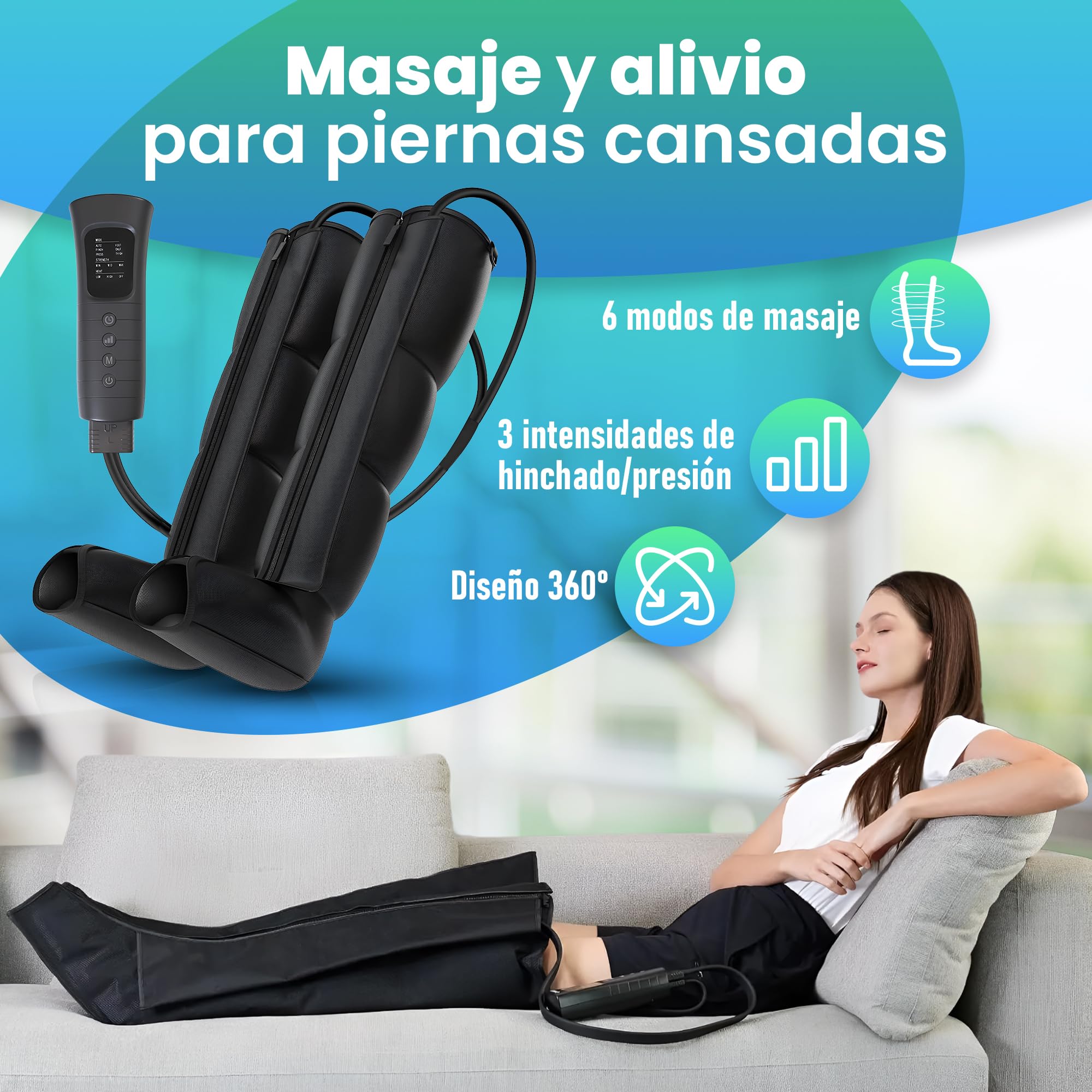 GreatDreams® Botas de Presoterapia para Piernas - Masajeador de Piernas con Calor y Compresion de Aire 360° - Presoterapia para Casa con 3 Modos - Relajacion y Recuperacion Muscular, Drenaje Linfatico
