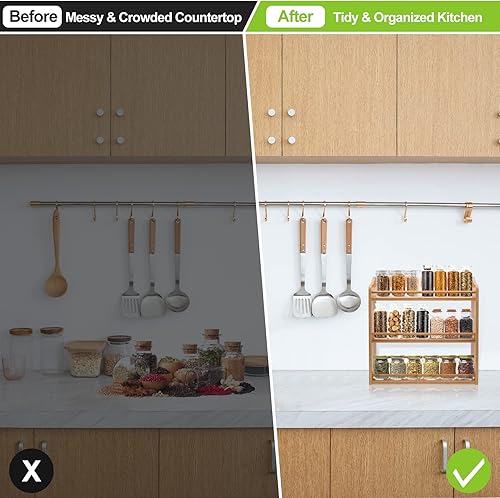 Miniatura 2 de FoverOne Estante de especias de bambú de 3 niveles 1574 pulgadas de largo x 511 pulgadas de ancho x 1653 pulgadas de alto soporte para tarros de