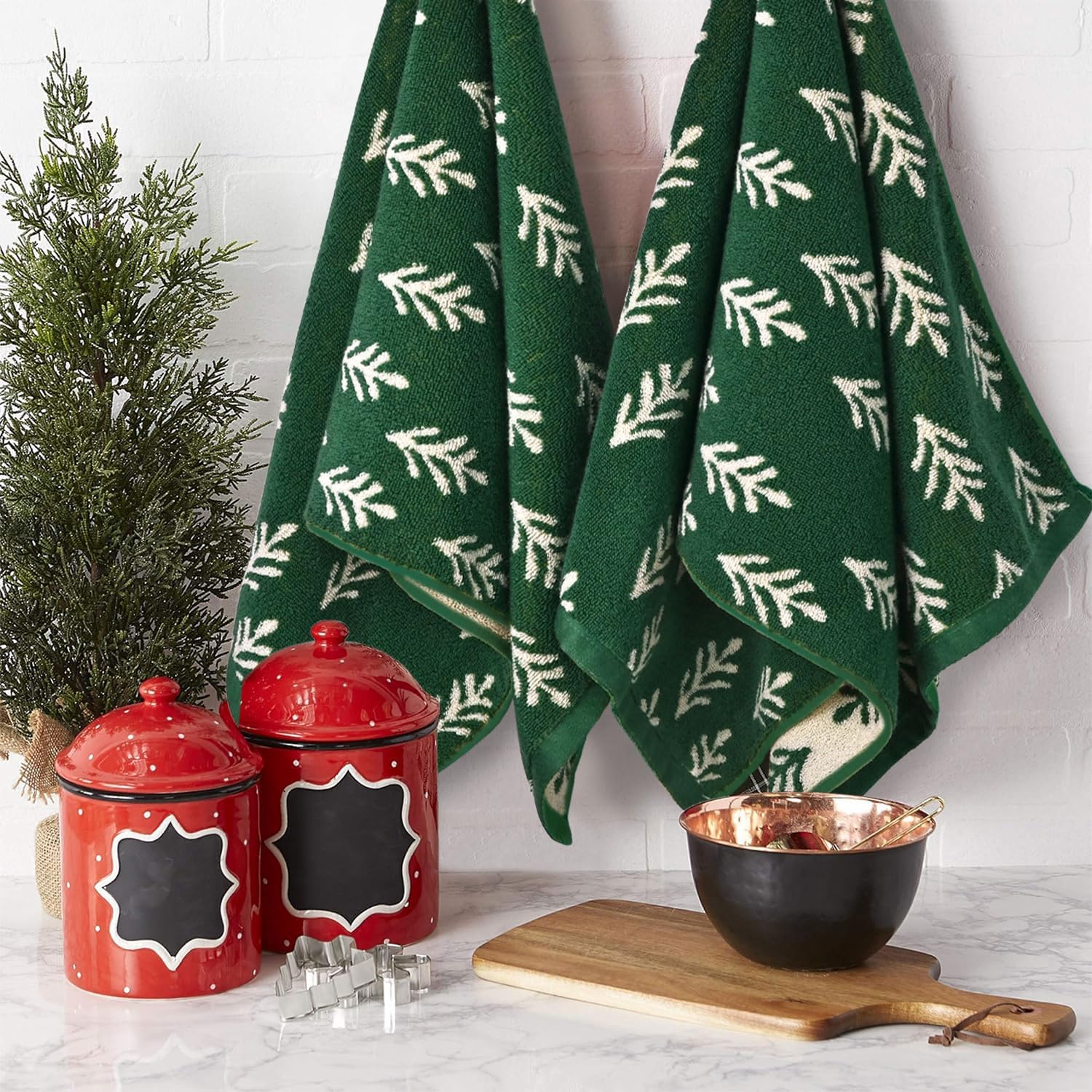 Jacquotha Green Cotton Hand Towels for Kitchen 4 Pack, Christmas Towels Bathroom Holiday Decorations Gifts with Funny Trees, Absorbent Quick Drying Towel for Hand Face Dishes 13” x 29” - Image 2