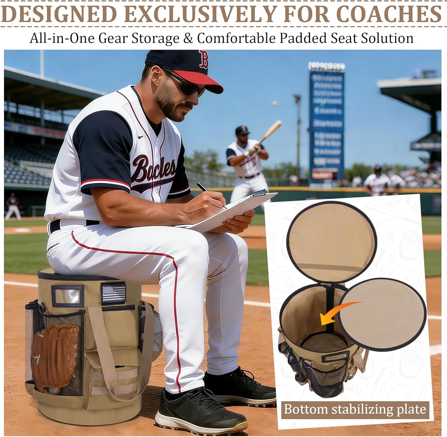 Baseball Bucket Bag, Tactical Style Softball Bucket Cover for 6 Gallon Bucket, Coaching Accessories Organizer with Multiple Pockets for Bat, Gloves, Scoreboard