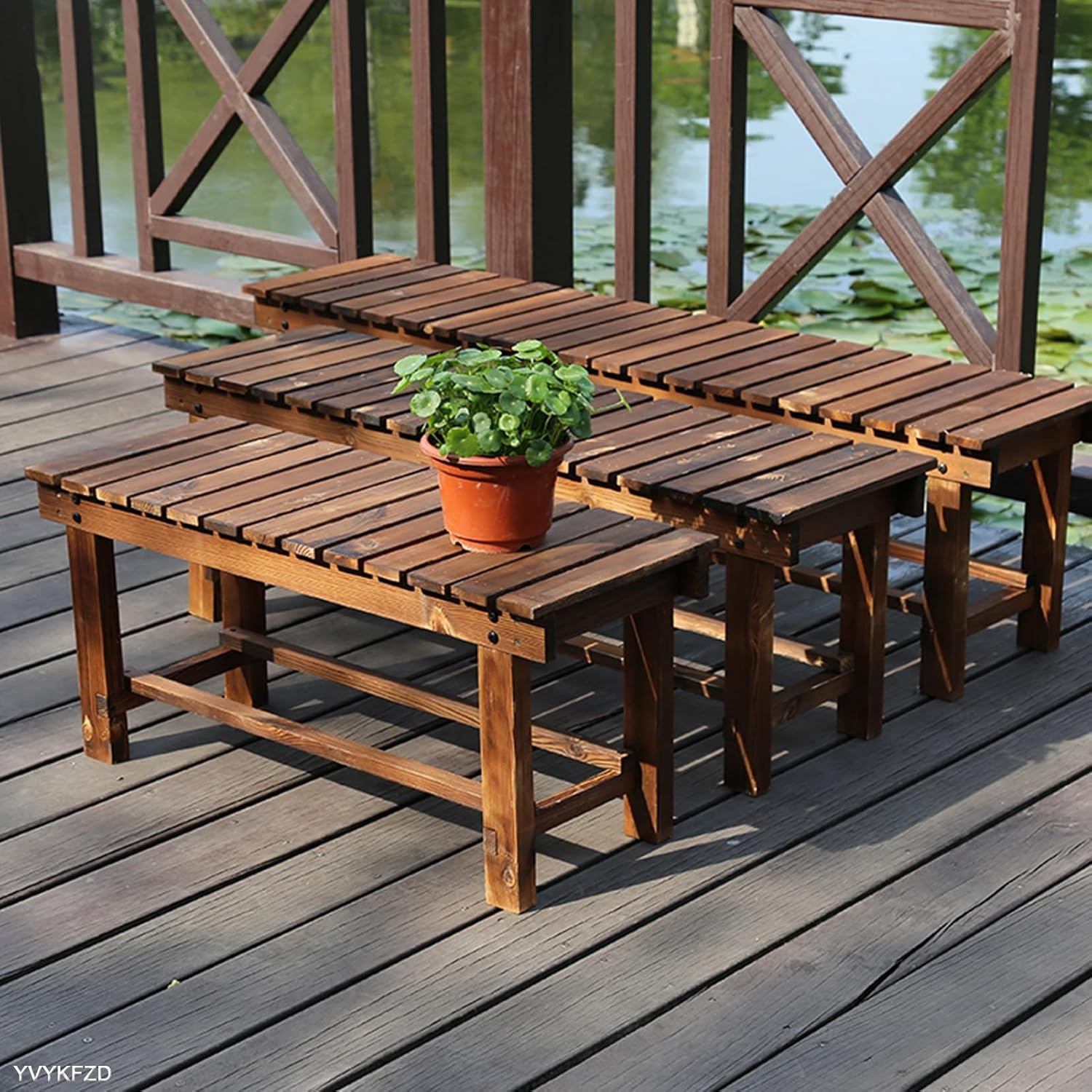 YVYKFZD 2-Person Outdoor Patio Bench, Natural Wood Garden Bench Seat, Durable and Comfortable Leisure Park Bench Chair, for Backyard, Park, Lawn Front Porch Furniture (Color : Horizontal bar, Size :