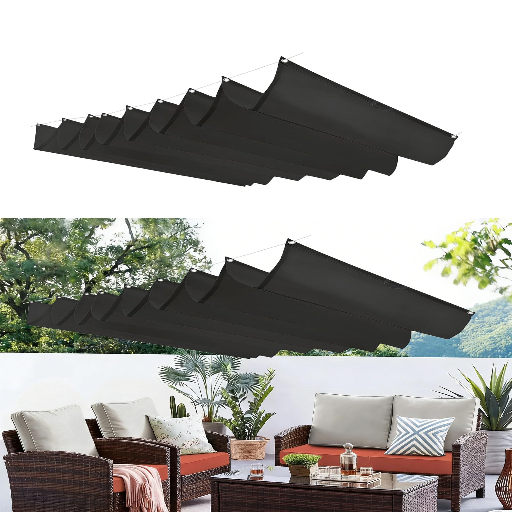 Voile d'ombrage rétractable 110x200 cm noir pour pergola