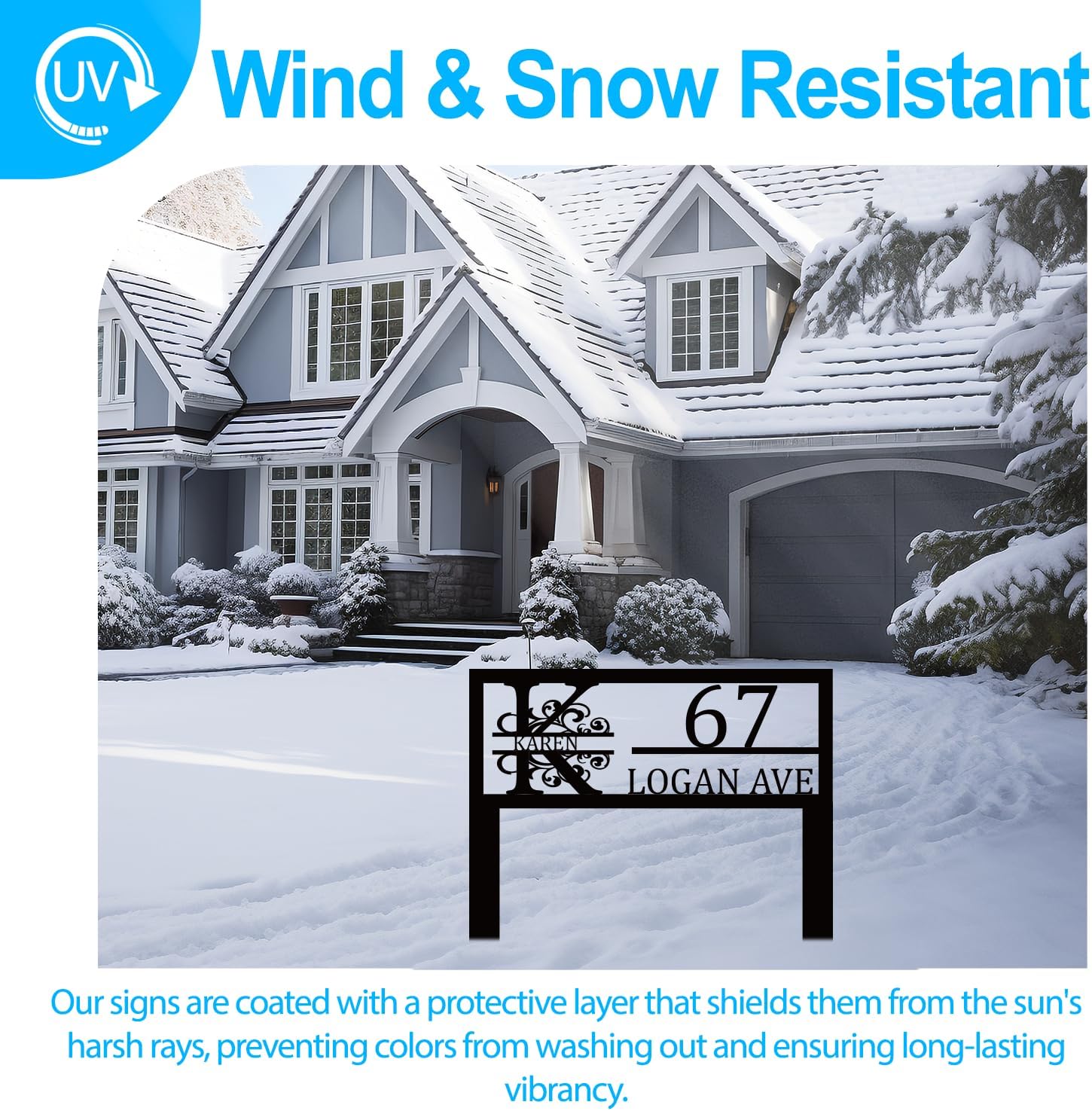 Custom Metal Address Sign with Monogram, Personalized House Number Sign for Outdoor, Rustproof Stake-in-Ground Yard Sign, Custom Name & Address, Durable Decorative Door Wall Plate