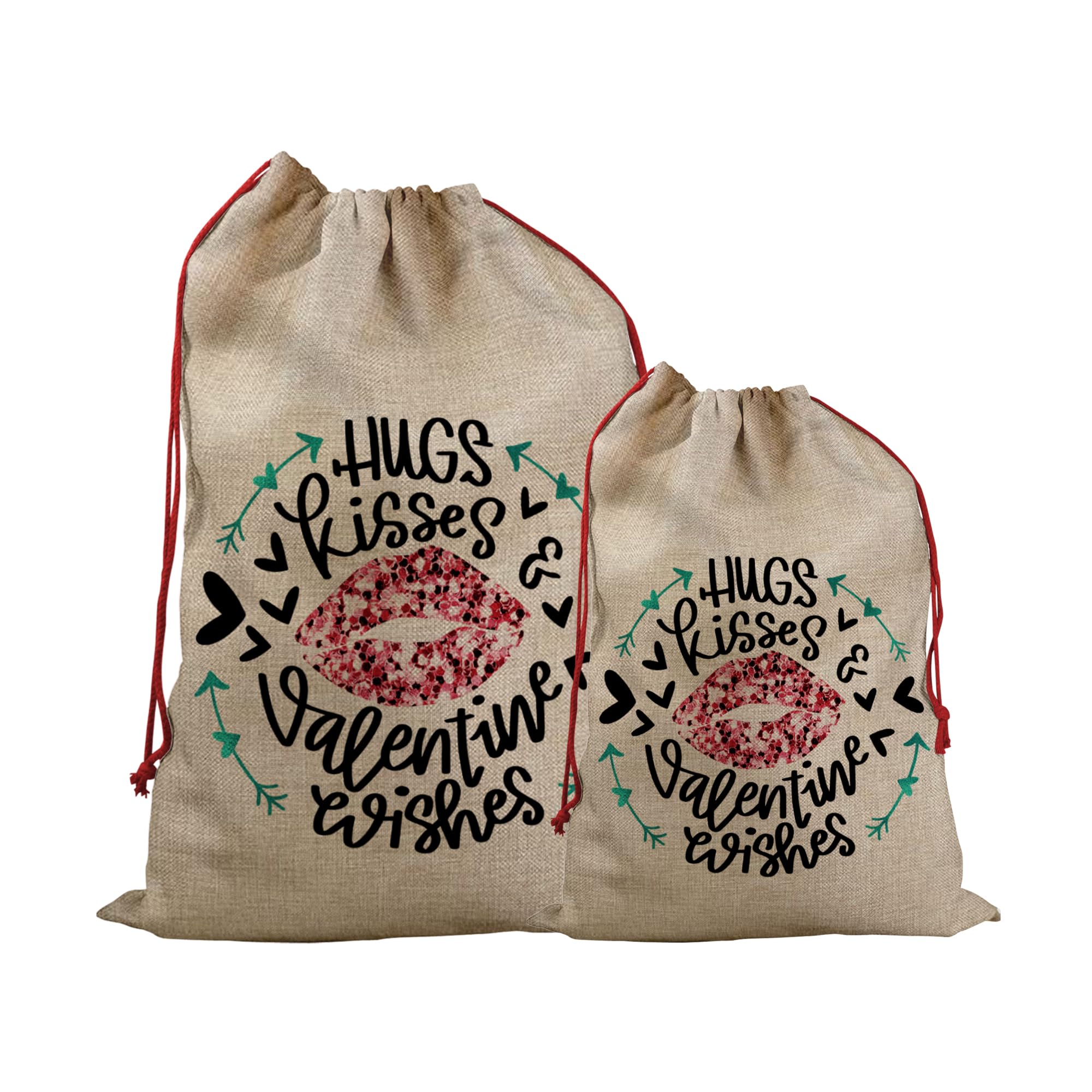 Print Maniacs Personalised Sack Drawstring Bag Stocking Valentine's Anniversary Birthday Gift Bag Present Hamper Hugs And Kisses (Small Sack - 30cm x 40cm, Burlap)