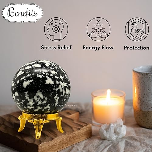 Vista 426 de Amazing Gemstone Black Tourmaline Crystal Ball with Stand - 2" Inches Crystal Sphere Meditation Balls for Witchcraft and Decorative Balls