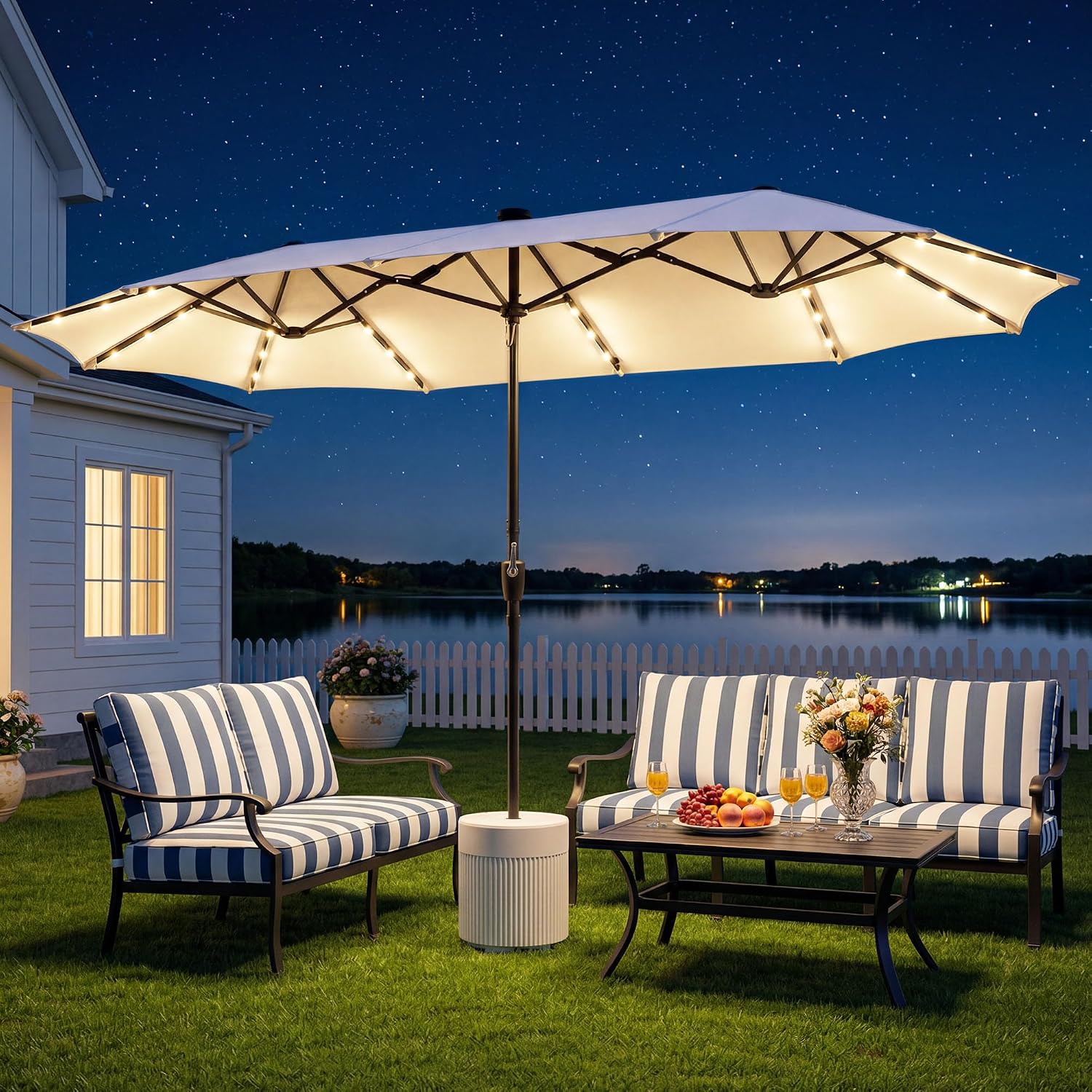 SUNBURY Large Double Sided Patio Umbrella,Outdoor Rectangle Market Umbrella with Crank Lift,12 Reinforced Ribs