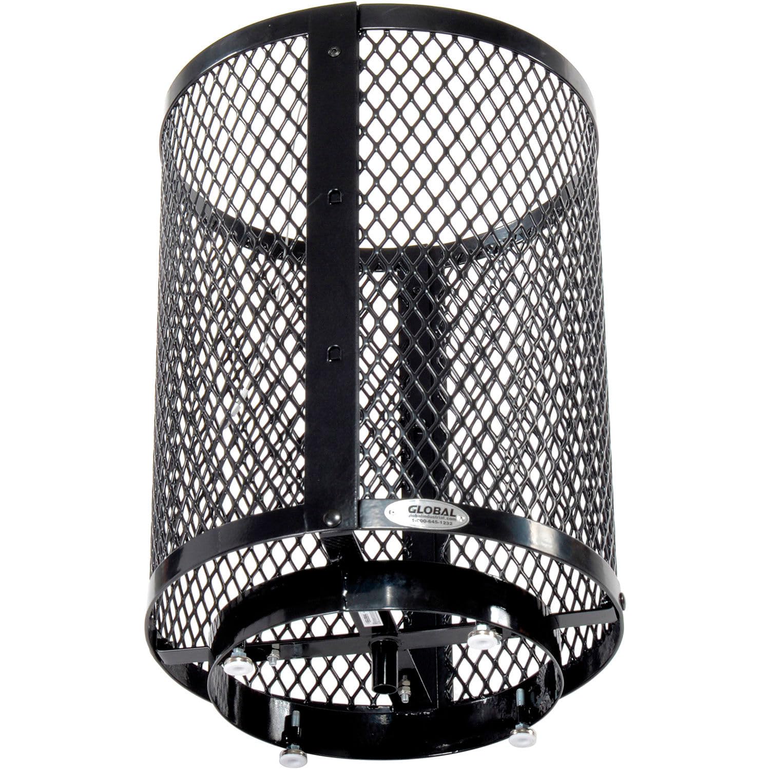 Global Industrial 36 Gallon Outdoor Steel Trash Can with Dome Lid and Raised Base, Plastic Liner and Anchor Kit Included, 23-1/2" Diameter x 43" H, Powder Coat Finish, Unassembled, Black