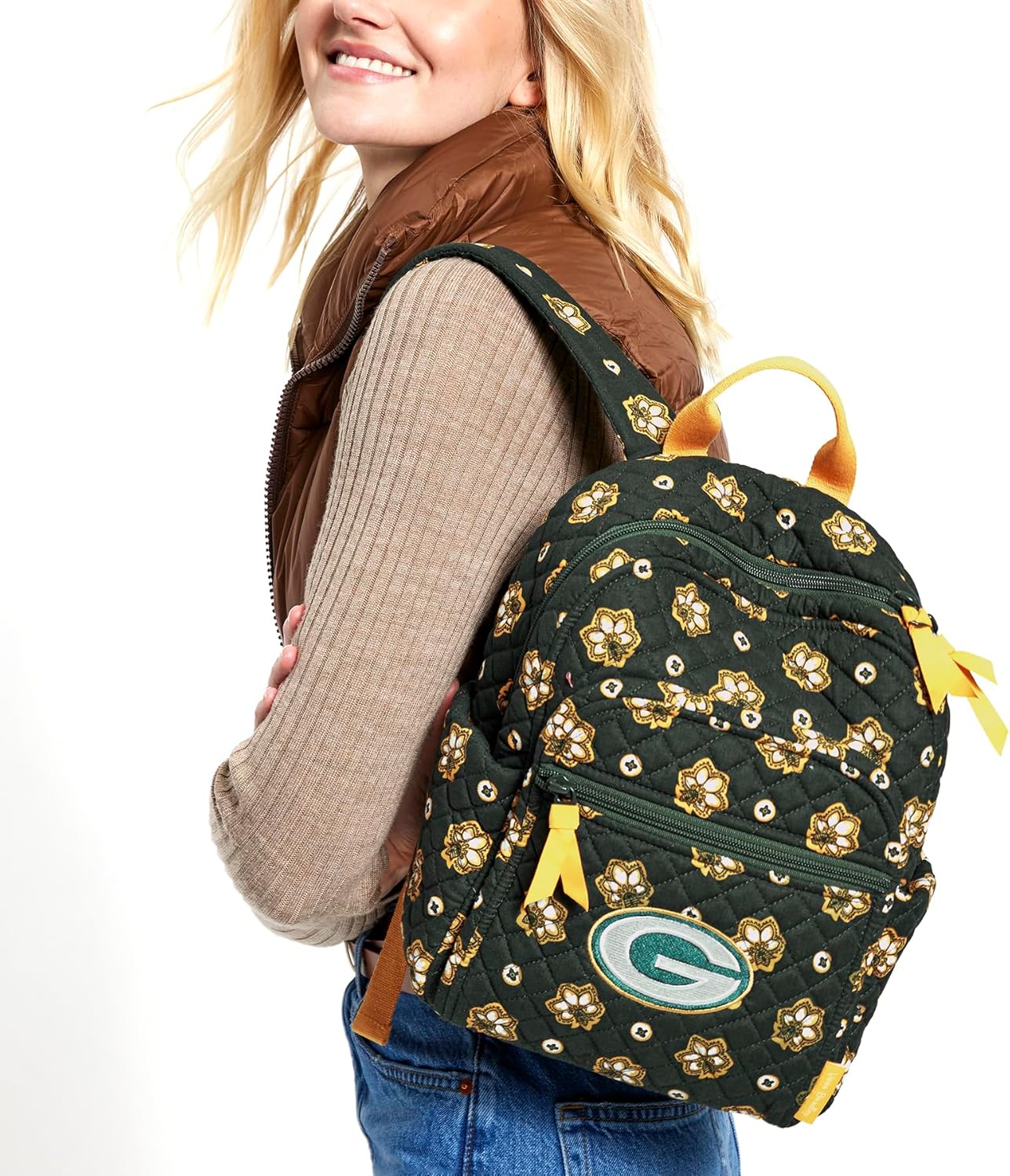 Vera Bradley Women's Cotton Nfl Small Backpack (Multiple Teams Available), Greenbaypackersondarkgreen/Yellowbandana, One Size