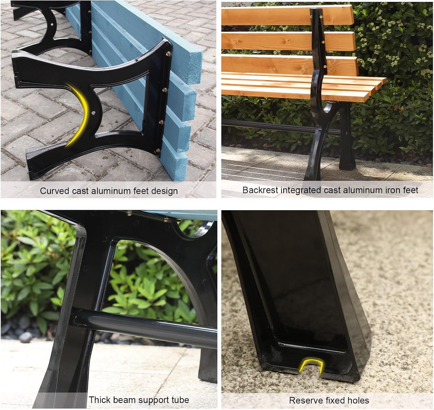 Wooden Patio Garden Bench, Outdoor Park Bench Weatherproof, 661Lbs Weight Capacity, Cast Iron Cast Aluminium Frame, for Patio Terrace Porch (Color : B2, Size : 150cm/59in)