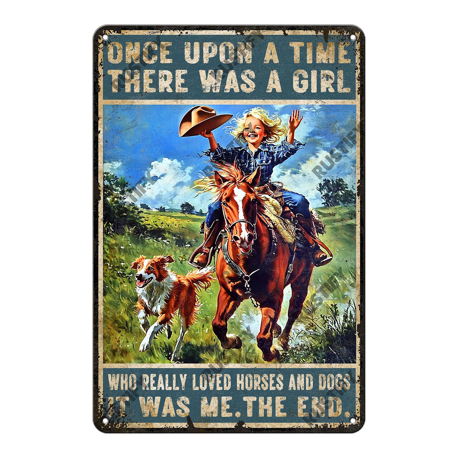 Anceky Once Upon A Time There Was A Girl Who Really Loved Horses And Dogs Tin Sign Retro Metal Sign Wall Decor for Backyard Outdoor Home Bar Kitchen 12×16 Inch