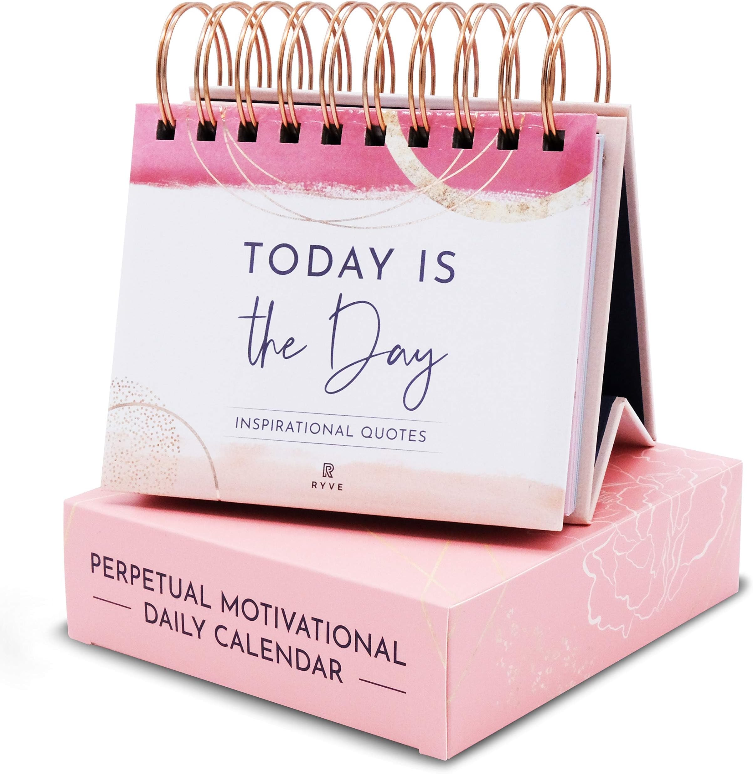 RYVE Motivational Calendar - Daily Flip Calendar with Motivational Quotes - Inspirational Love Gifts for Women, Office Décor/Office Gifts, Desk Decorations For Women, Pink